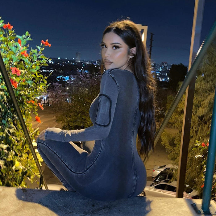 Tight Denim Jumpsuit For Women